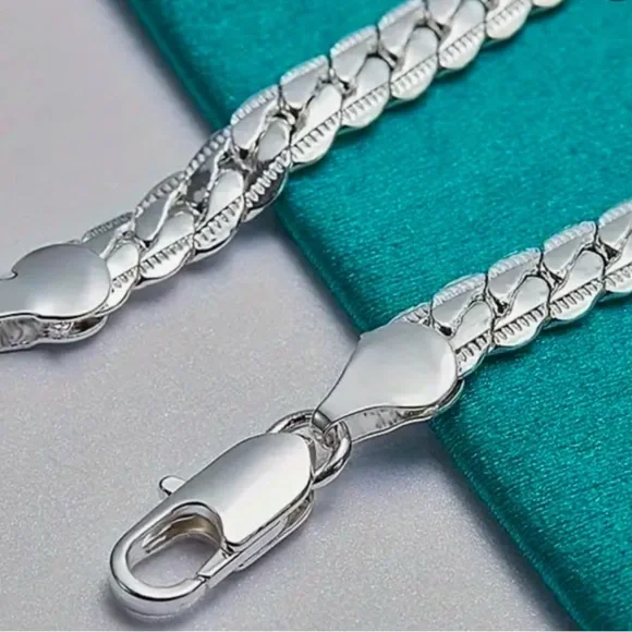925 Silver Flat Chain Bracelet Unisex 5mm 8 Inches - Picture 4 of 4